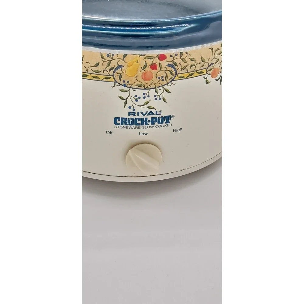 Vintage Rival Crock-Pot Model 3100 3.5 Qt Slow Cooker - Blue Stone - Fruit Vine